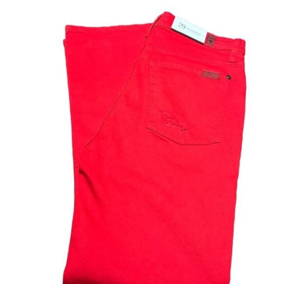 7 For All Mankind Women's Red Distressed Straight-Leg Jeans Size 29 - Picture 3 of 11